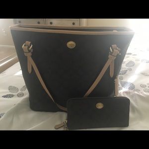 Coach brown & tan tote with matching wallet